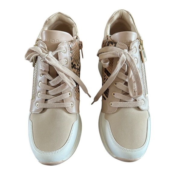 Aldo Shoes - Aldo Sneakers Womens  8.5 Neutral Tones Textured Snake Print and Side Zippers